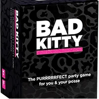 Bad Kitty kaartspel met zwarte doos en humoristisch katten thema
