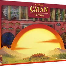 Catan 3D editie bordspel met landschap en zonsondergang