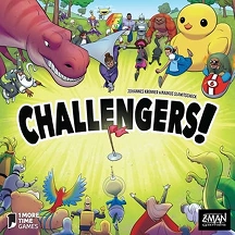 Challengers bordspel met kleurrijke personages en competitie sfeer