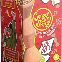 Jungle Speed spel met houten totem en kleurrijke kaarten
